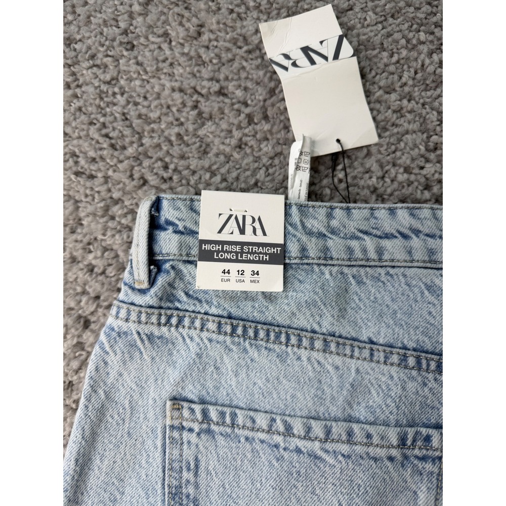 NWT Zara High Rise Straight Long Length Jeans Light Wash Acid Denim Size 12 EUR - Picture 10 of 10